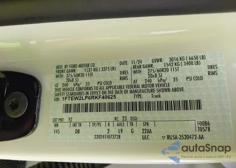 2024 Ford F-150 Stx из США, поврежденный, VIN 1FTEW2LP6RKF40625